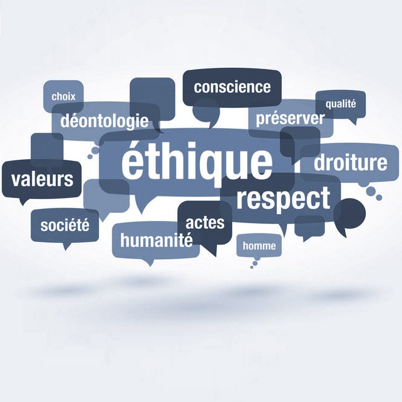 Nuage de mots éthique déontologie valeurs choix humaines